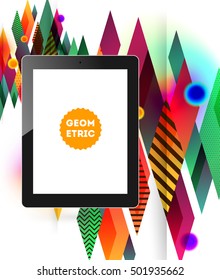 Icono de Tablet PC con fondo geométrico - Ilustración vectorial