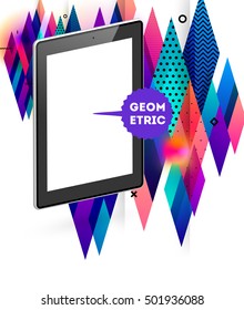Tablet PC Icon with Geometric Background - Vector Illustration