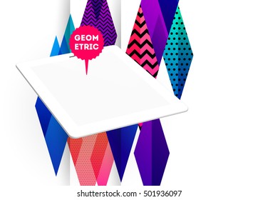 Tablet PC Icon with Geometric Background - Vector Illustration