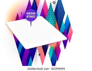 Icono de Tablet PC con fondo geométrico - Ilustración vectorial
