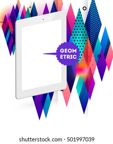 Icono de Tablet PC con fondo geométrico - Ilustración vectorial