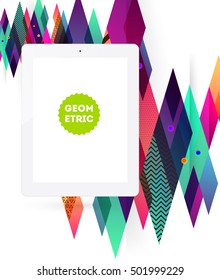 Icono de Tablet PC con fondo geométrico - Ilustración vectorial