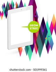 Tablet PC Icon with Geometric Background - Vector Illustration