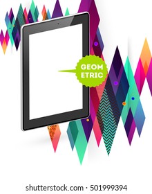 Tablet PC Icon with Geometric Background - Vector Illustration