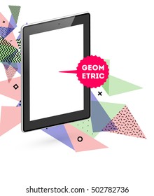 Tablet PC Icon with Geometric Background - Vector Illustration