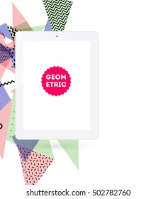 Icono de Tablet PC con fondo geométrico - Ilustración vectorial