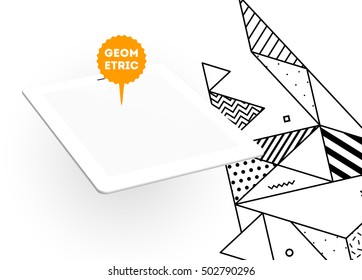 Tablet PC Icon with Geometric Background - Vector Illustration