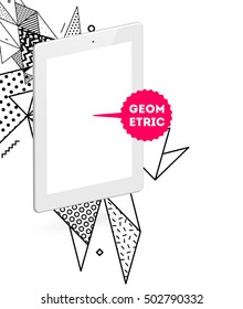 Tablet PC Icon with Geometric Background - Vector Illustration