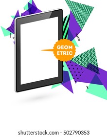 Icono de Tablet PC con fondo geométrico - Ilustración vectorial