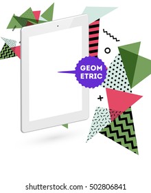 Tablet PC Icon with Geometric Background - Vector Illustration