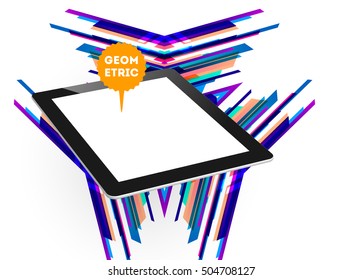Tablet PC Icon with Geometric Background - Vector Illustration