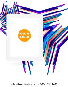 Tablet PC Icon with Geometric Background - Vector Illustration