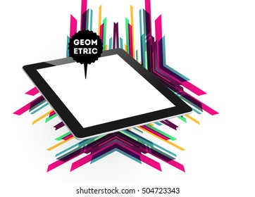 Tablet PC Icon with Geometric Background - Vector Illustration