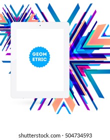 Tablet PC Icon with Geometric Background - Vector Illustration