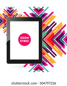 Tablet PC Icon with Geometric Background - Vector Illustration