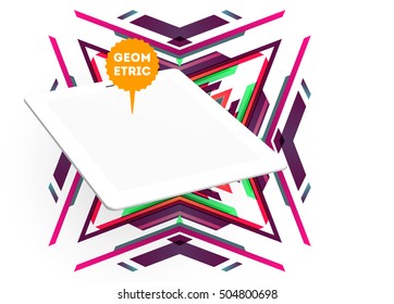 Tablet PC Icon with Geometric Background - Vector Illustration