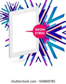 Tablet PC Icon with Geometric Background - Vector Illustration