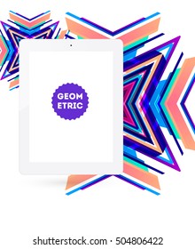 Tablet PC Icon with Geometric Background - Vector Illustration