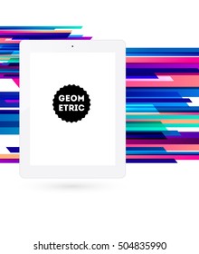 Tablet PC Icon with Geometric Background - Vector Illustration
