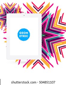 Tablet PC Icon with Geometric Background - Vector Illustration