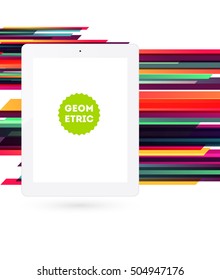 Tablet PC Icon with Geometric Background - Vector Illustration