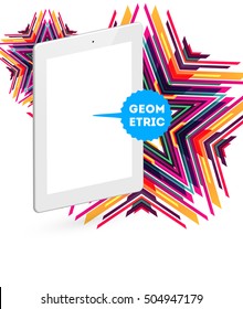 Tablet PC Icon with Geometric Background - Vector Illustration