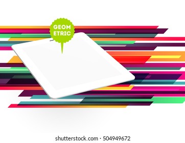 Tablet PC Icon with Geometric Background - Vector Illustration