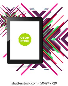 Tablet PC Icon with Geometric Background - Vector Illustration
