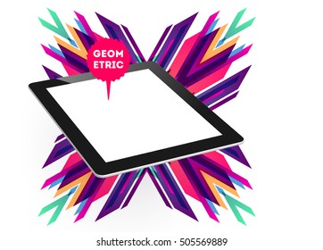 Tablet PC Icon with Geometric Background - Vector Illustration