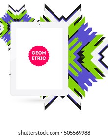 Tablet PC Icon with Geometric Background - Vector Illustration