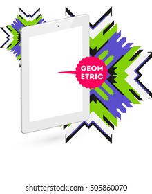 Tablet PC Icon with Geometric Background - Vector Illustration