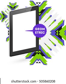 Tablet PC Icon with Geometric Background - Vector Illustration