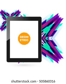 Tablet PC Icon with Geometric Background - Vector Illustration