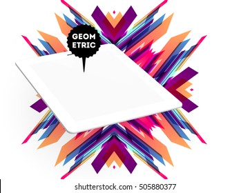 Tablet PC Icon with Geometric Background - Vector Illustration
