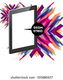 Tablet PC Icon with Geometric Background - Vector Illustration