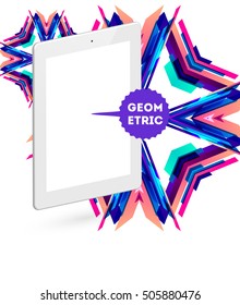 Tablet PC Icon with Geometric Background - Vector Illustration