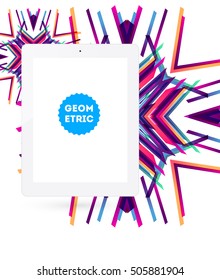 Tablet PC Icon with Geometric Background - Vector Illustration