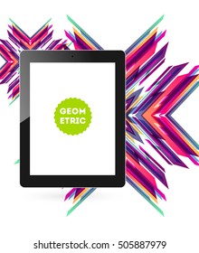 Tablet PC Icon with Geometric Background - Vector Illustration