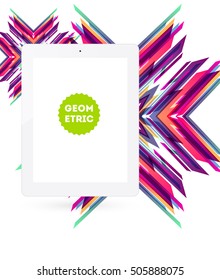 Tablet PC Icon with Geometric Background - Vector Illustration