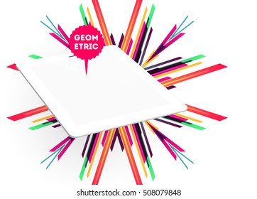 Tablet PC Icon with Geometric Background - Vector Illustration