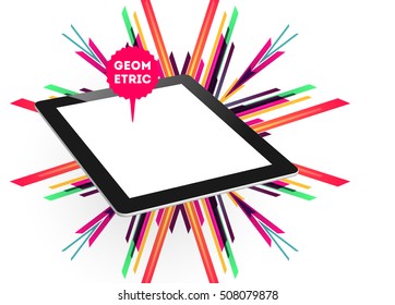 Tablet PC Icon with Geometric Background - Vector Illustration