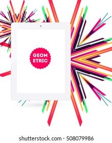 Tablet PC Icon with Geometric Background - Vector Illustration