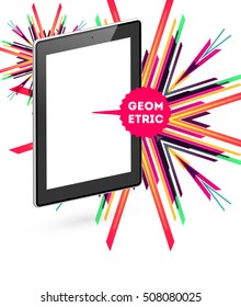 Tablet PC Icon with Geometric Background - Vector Illustration