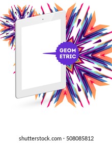 Tablet PC Icon with Geometric Background - Vector Illustration