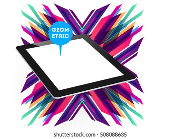 Tablet PC Icon with Geometric Background - Vector Illustration