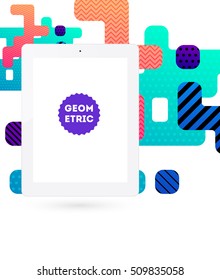 Tablet PC Icon with Geometric Background - Vector Illustration