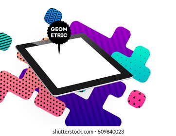 Tablet PC Icon with Geometric Background - Vector Illustration