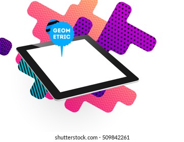 Tablet PC Icon with Geometric Background - Vector Illustration