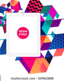 Icono de Tablet PC con fondo geométrico - Ilustración vectorial