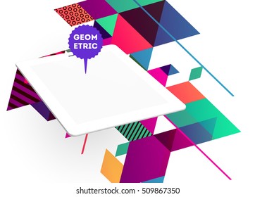 Tablet PC Icon with Geometric Background - Vector Illustration